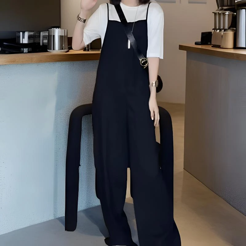 背带裤显瘦气质高腰时尚休闲夏季连体宽松拼接裤子内搭两件套减龄