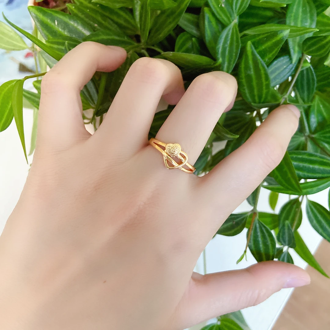 露茵 钛钢戒指 心心相印戒指时尚大方轻奢爆款2023金色爱心气质