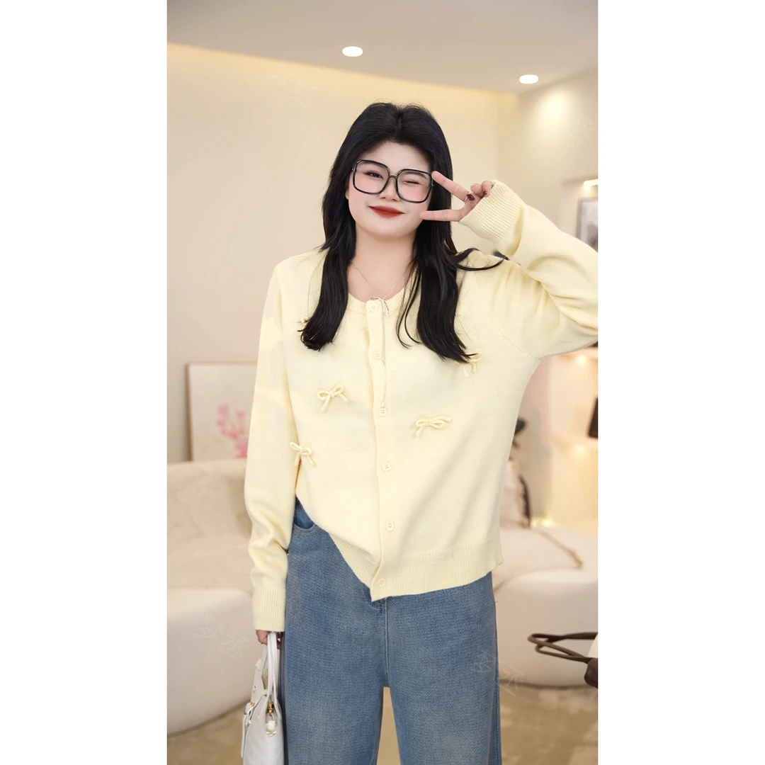 梦丞【蝴蝶相织】胖妹妹大码女装宽松显瘦遮肉秋蝴蝶结宽松上衣