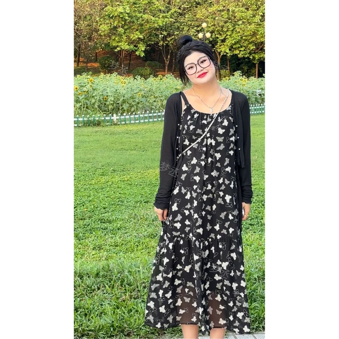 梦丞【不负昭华】大码夏季宽松时尚可爱显瘦碎花背心吊带连衣裙