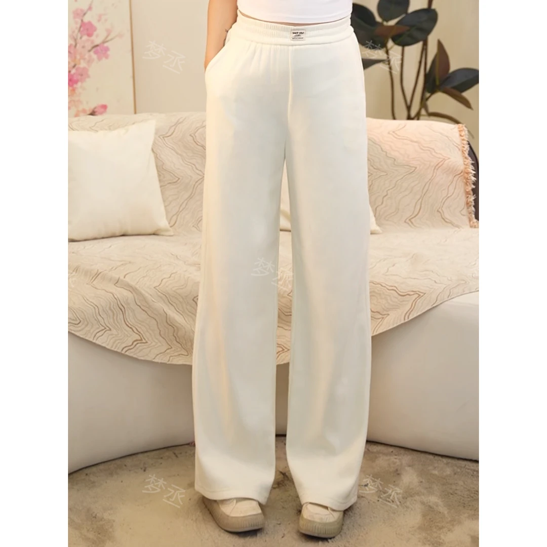 梦丞【糯糯少女-加绒】大码女装宽松显瘦遮肉纯色针织窄版休闲长裤