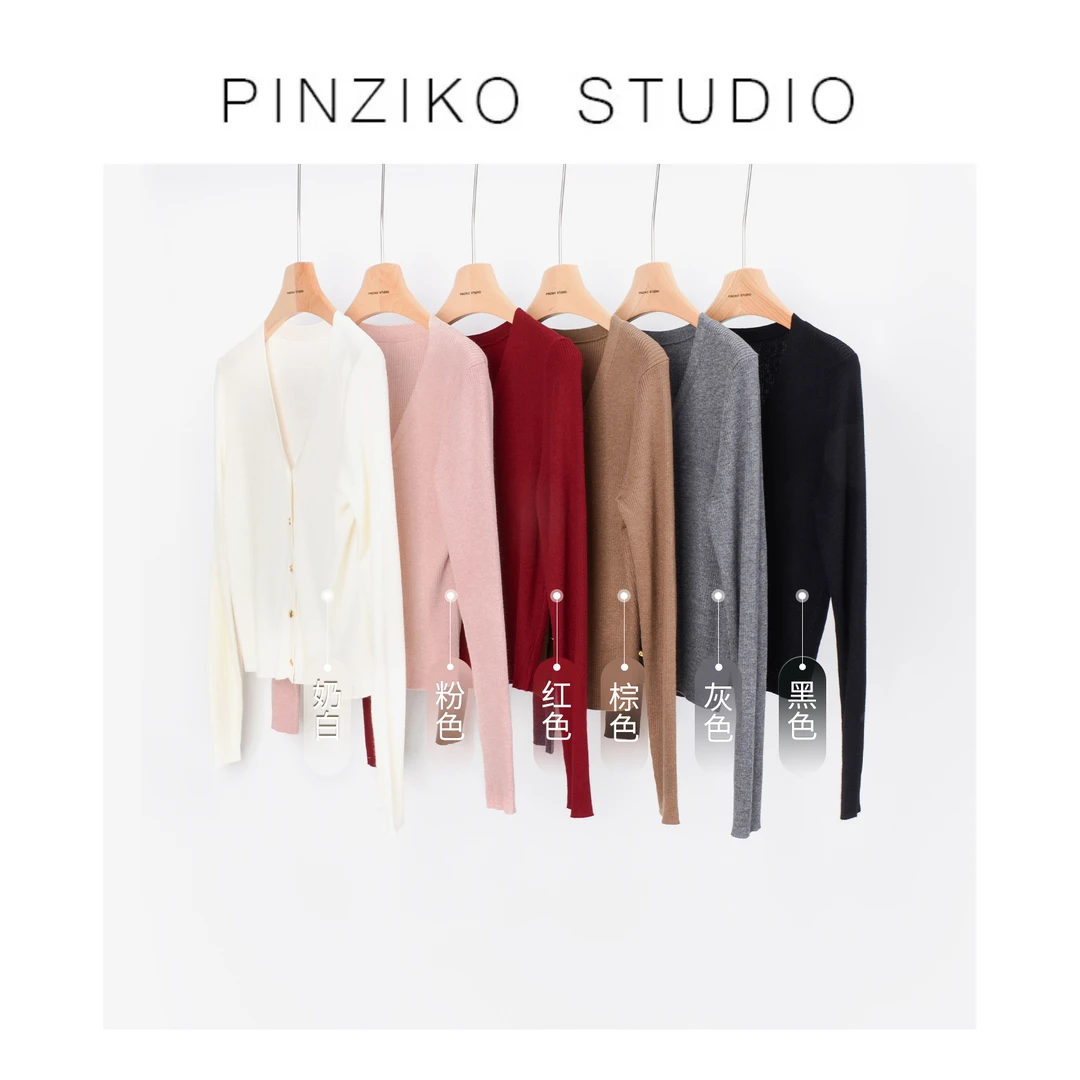 【PINZIKO】青梅煮酒~绵羊毛优雅气质时尚金属扣设计感针织衫TJA490