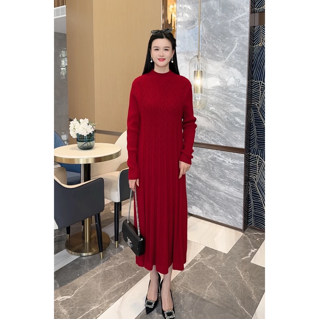 2024秋冬新款针织半高领百搭连衣裙