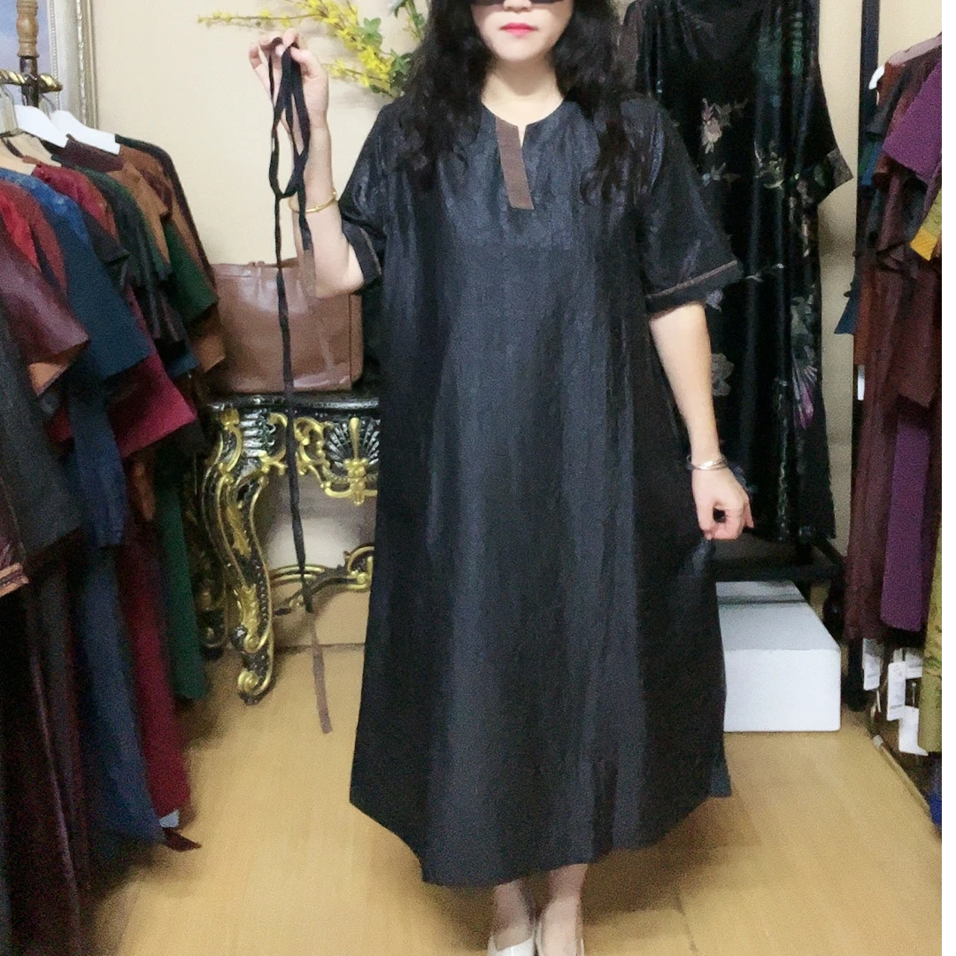【稀绸服饰】老料香云纱双面穿真丝桑蚕丝新款显瘦气质宽松连衣裙
