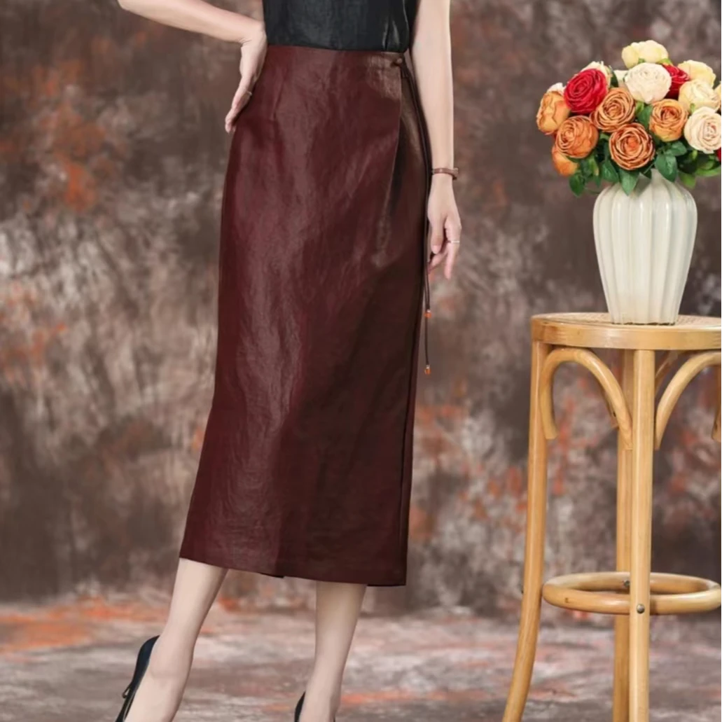 【杭州丝绸】老料香云纱红云纱皮子料真丝桑蚕丝新款时尚百搭半身裙