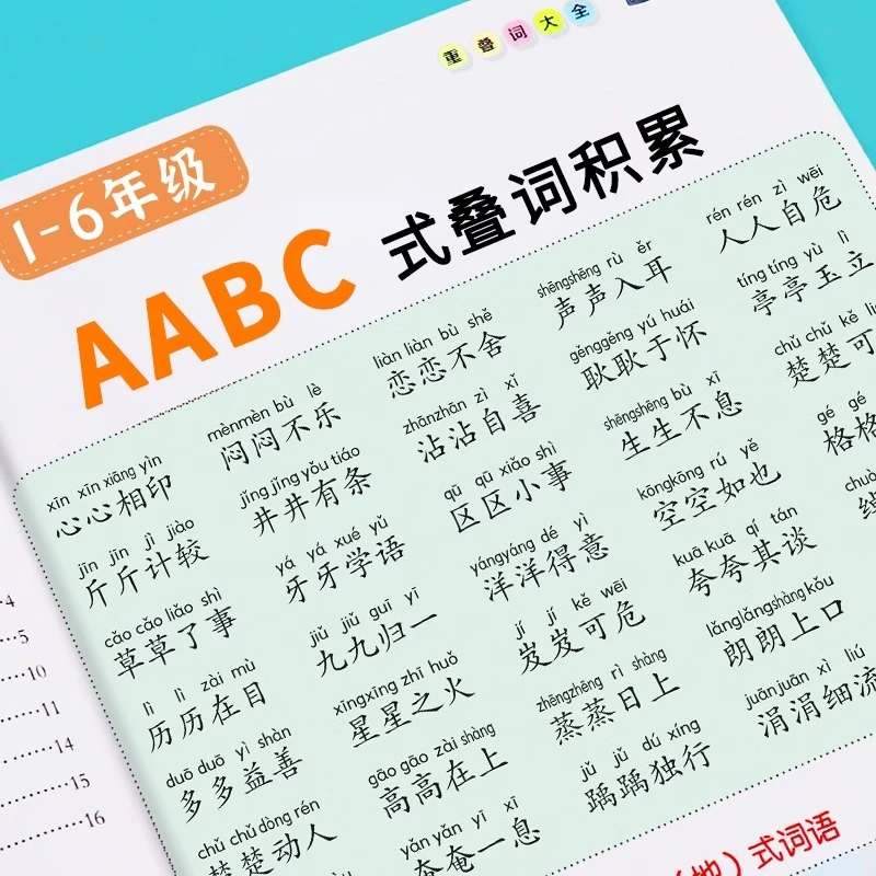 小学1-6年级重叠词成语训练大全AABB AABC ABBC ABAB式成语句子
