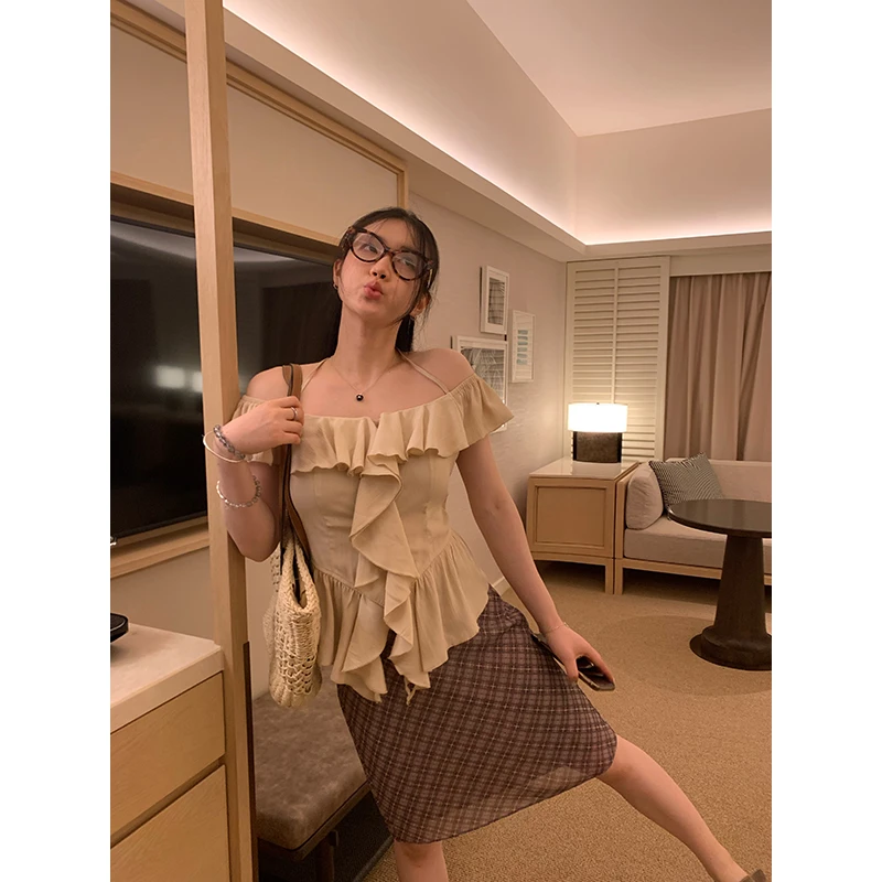 王少女YOKLASS【清清】灰紫色格纹直筒半身中裙百搭裙 B20421S42