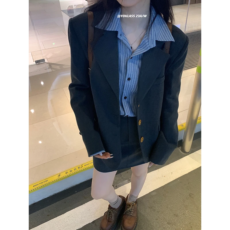 王少女YOKLASS【清清】灰气质通勤西装外套设计感上衣 A09222S34