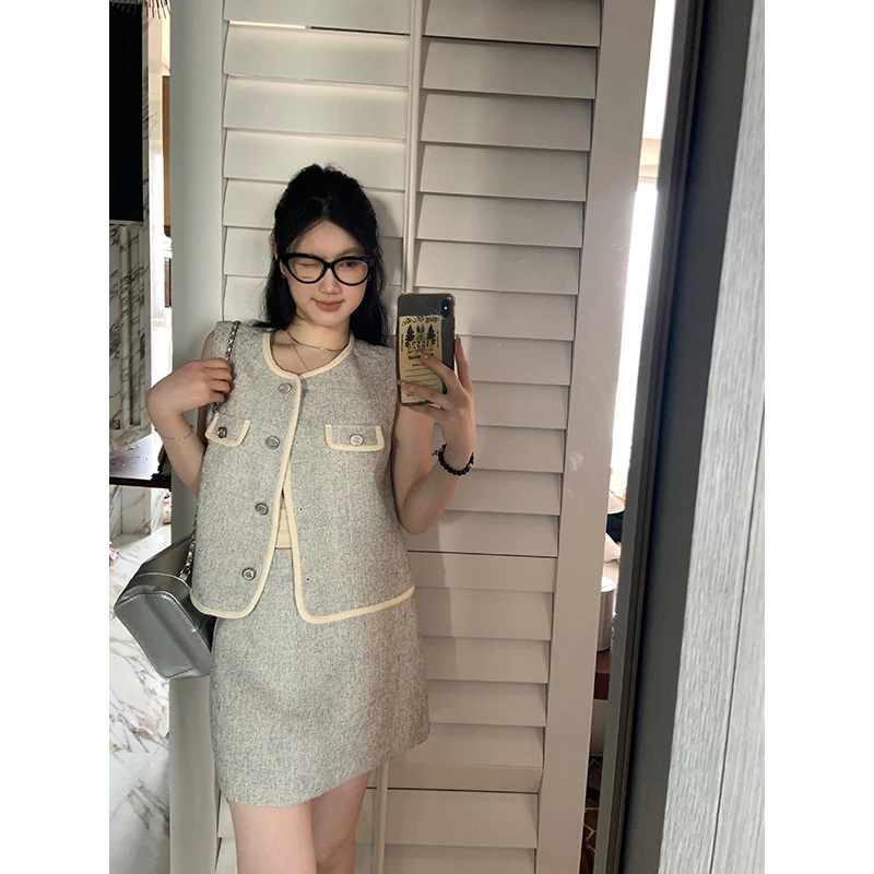 YOKALSS少女家 【清清】花灰色a字显瘦半身裙小个子裙子 B17812S41