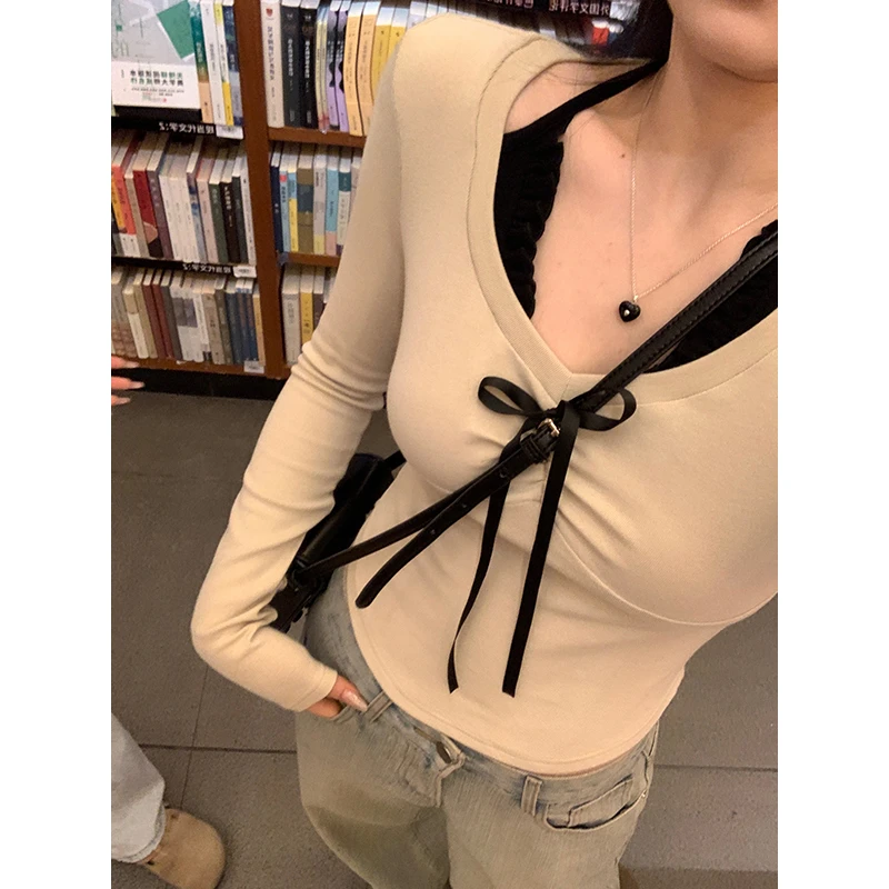 王少女YOKLASS【清清】米杏色修身针织衫显瘦挂脖上衣Z15376S41