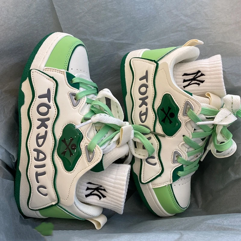 春季ins港风撞色情侣休闲德训鞋chic百搭小众字母潮流运动板鞋男