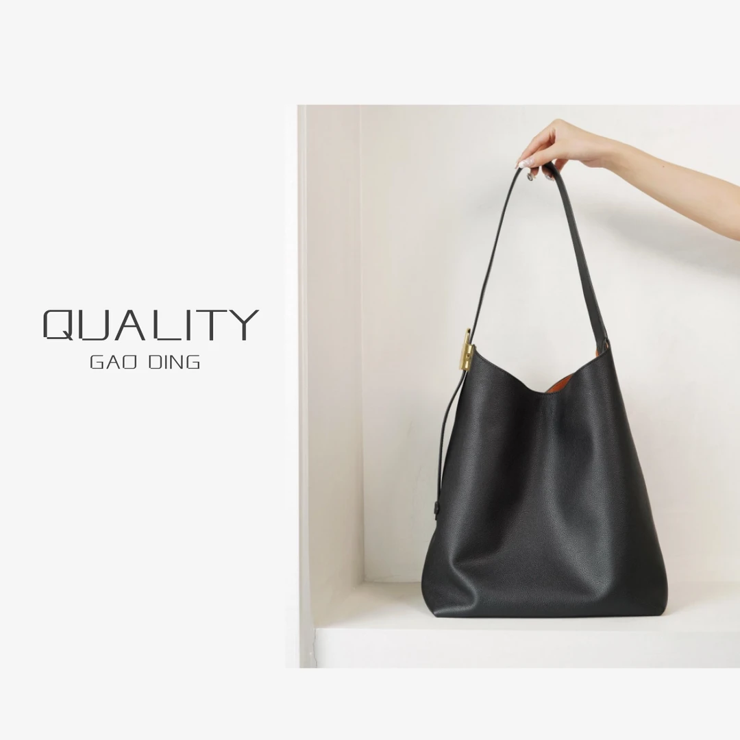 简约水桶包轻奢时尚百搭女士黑色真皮小众单肩