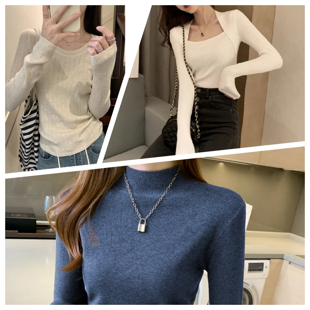 【F001-F010】女针织上衣时尚休闲宽松设计感百搭洋气