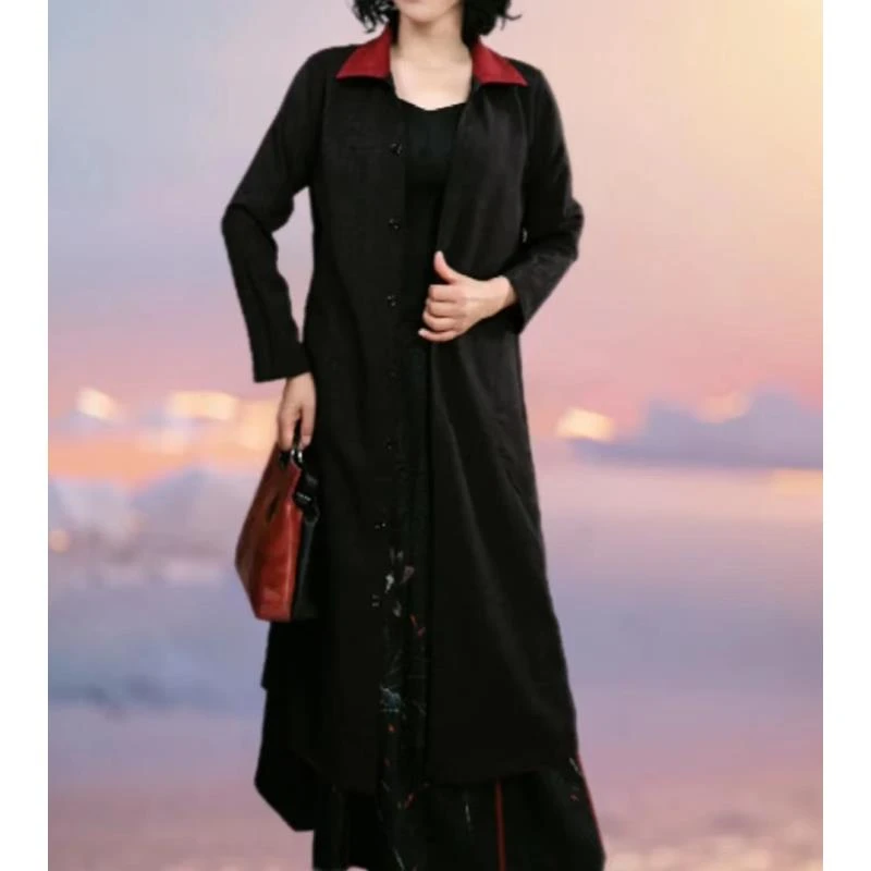 2024年新款双面龟裂纹风衣秋季翻领龟纹气质百搭中长款风衣A823