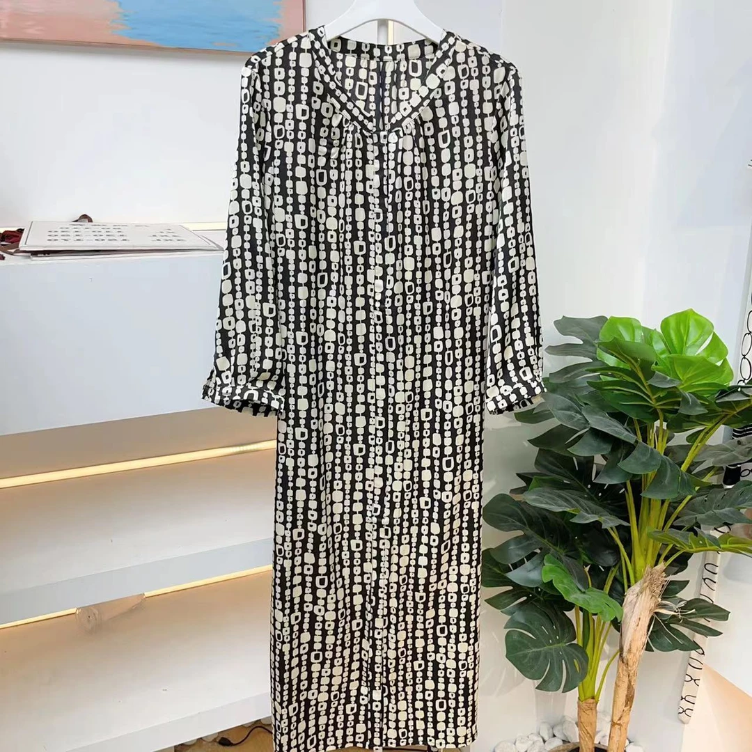 【新款上新】春夏季中式印花收腰时尚中长款气质短袖连衣裙9976-2