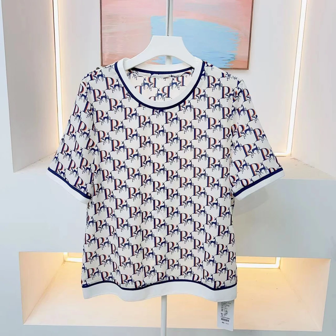 【开播福利送】2023年新款春季圆领休闲百搭印花短袖女上衣A683-1