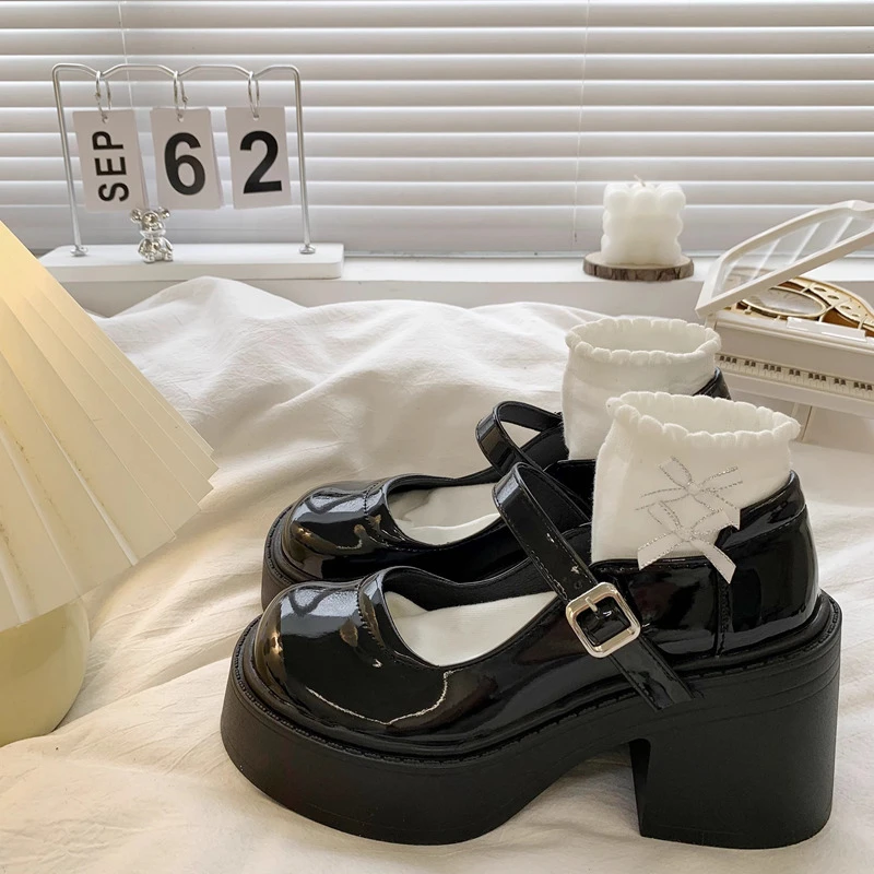 粗跟高跟小皮鞋女2025秋季新款小个子增高厚底复古法式玛丽珍单鞋