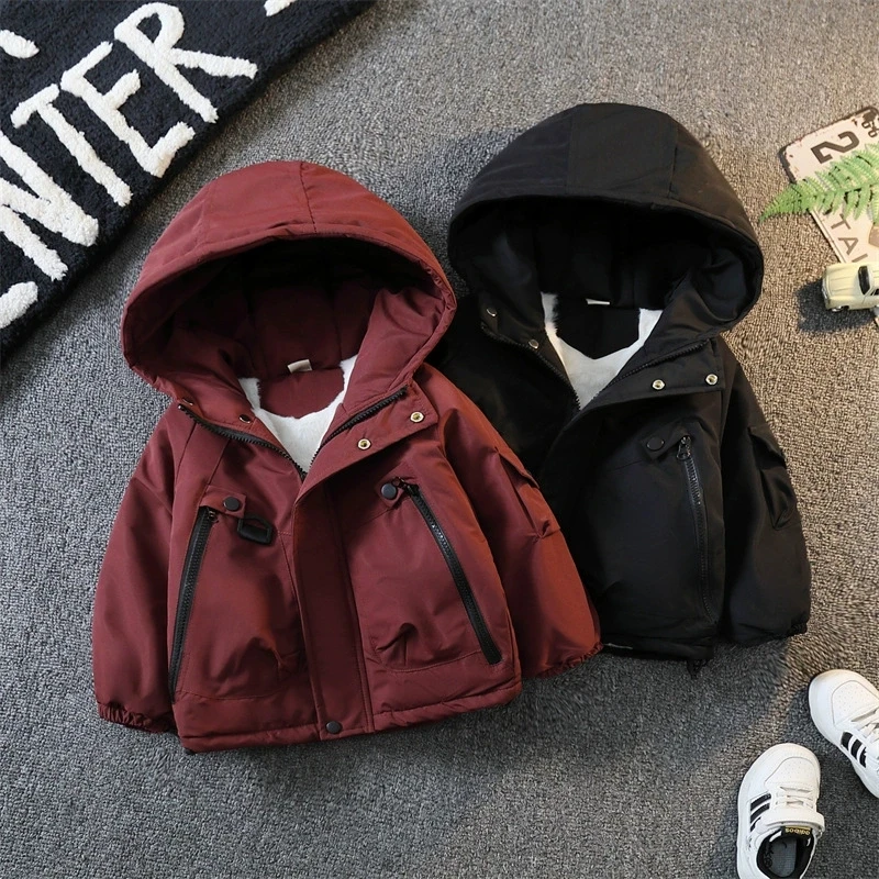 男童外套春秋冬季儿童装派克服2025新款连帽宝宝加绒棉服男孩衣服
