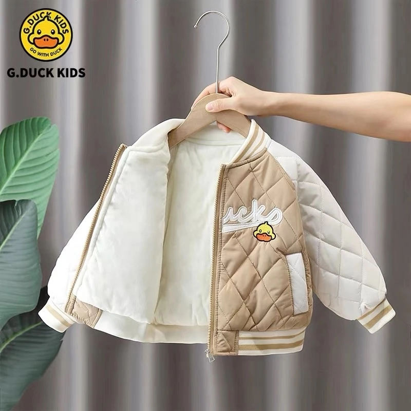 小黄鸭儿童夹棉棒球服秋冬装男童棉衣宝宝加绒加厚外套冬季棉服