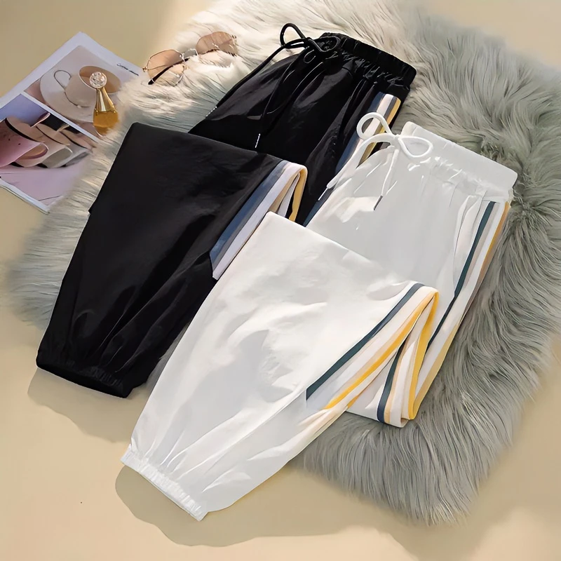 女童冰丝速干运动裤夏季新款薄款中大童宽松束脚九分休闲裤防蚊裤