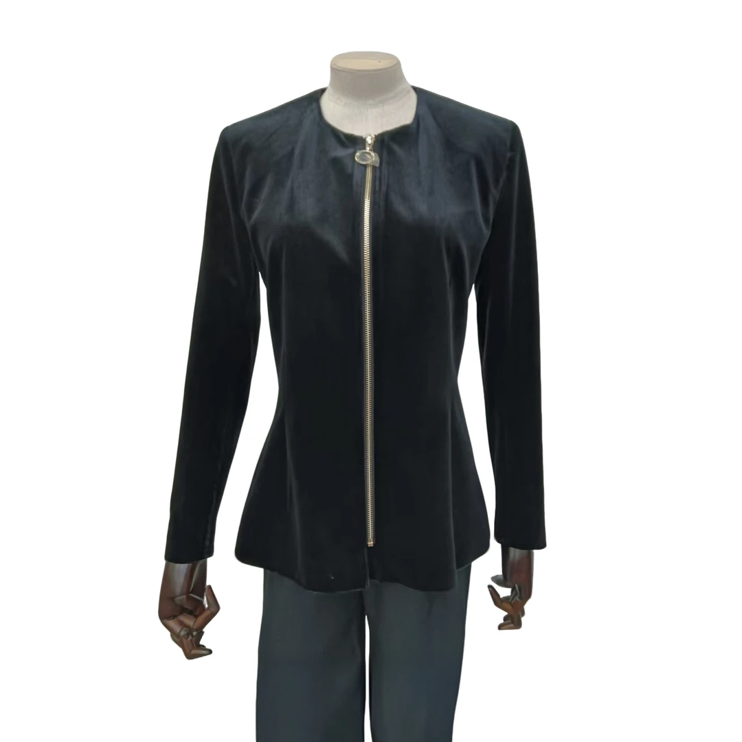 2024修身收腰丝绒女士夹克衫保暖舒适金属拉链立体版型长袖短款