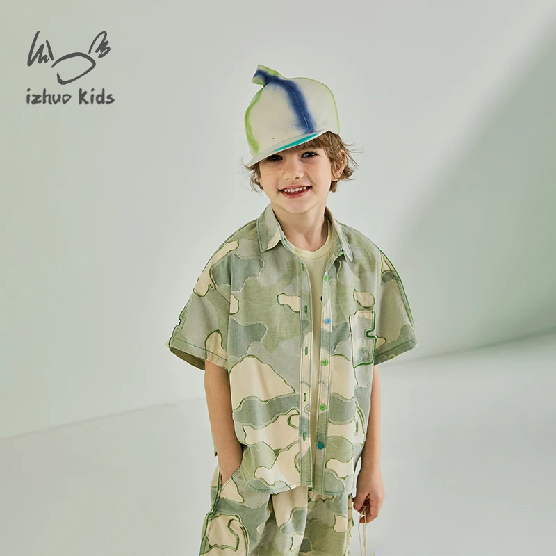 小日着IZHUOKIDS童装2024夏季新款洋气纯棉剪花短袖衬衫 TB2104C1