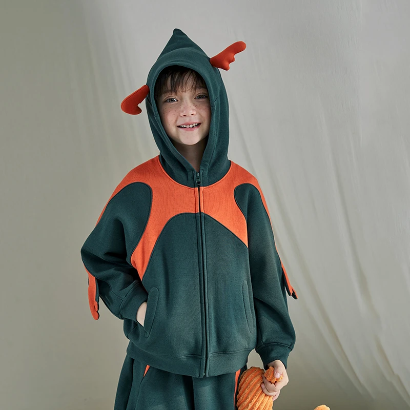 小日着原创童装【大脚怪】春秋中大童休闲洋气撞色连帽外套TA4153W0