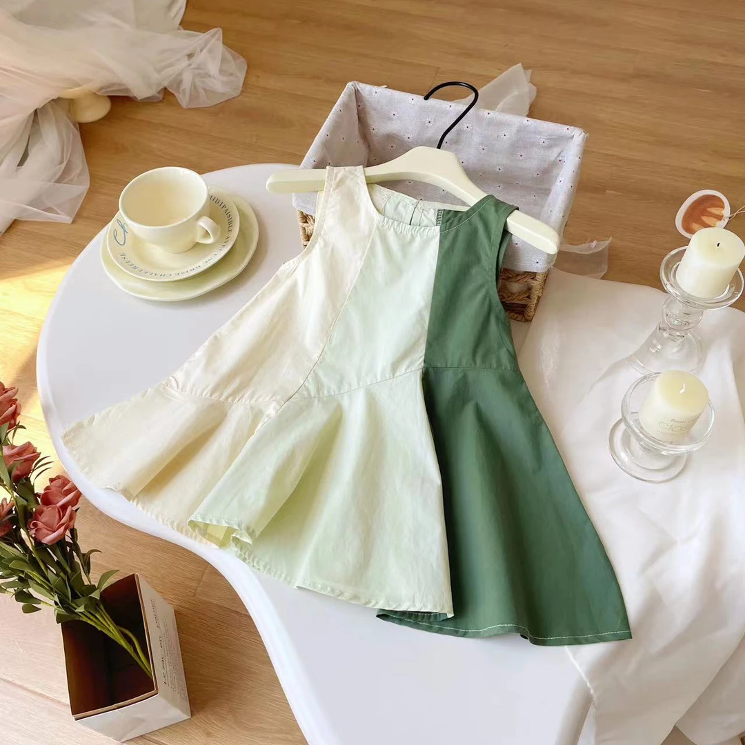 A24243儿童连衣裙夏季女童公主裙宝宝夏日拼接棉布裙