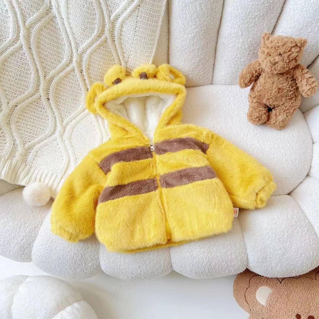 【现货】DW233613冬季新款儿童外套宝宝加绒保暖毛毛衣棉袄连帽棉服