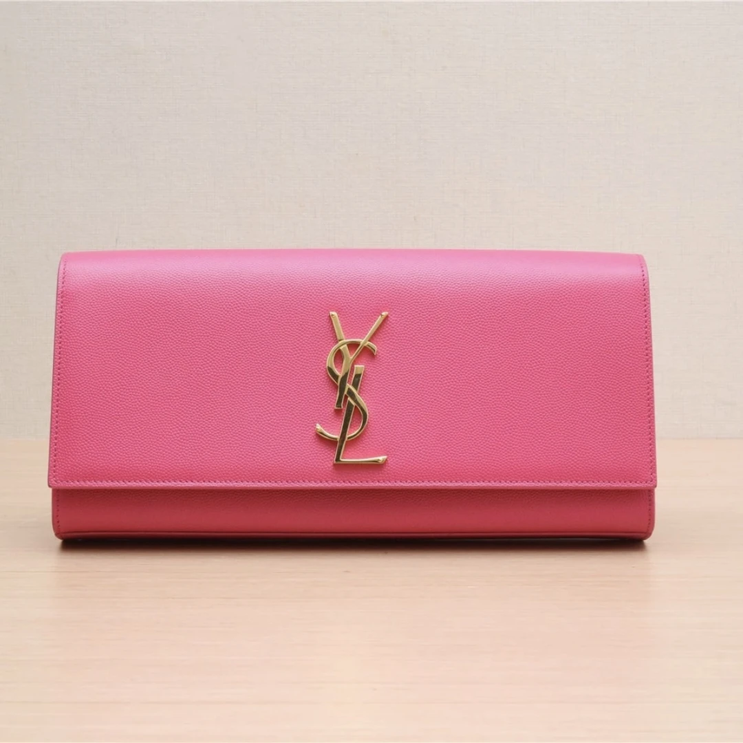 95新 YSL/圣罗兰 大全中古/95新/YSL 粉色荔枝纹手拿包/JX 044