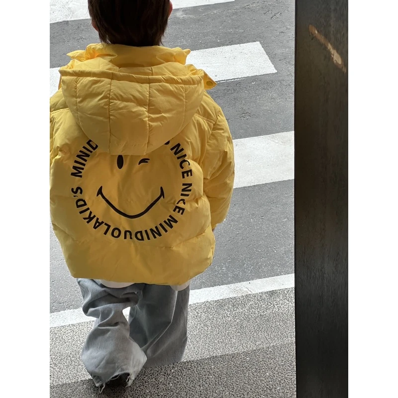 2024秋冬季新款童羽绒服笑脸印花时尚连帽加厚韩版潮流儿童羽绒服