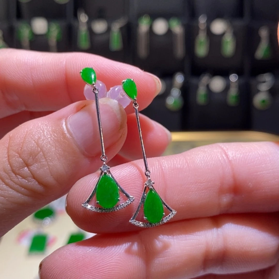 【闪购商品】翡翠耳饰18K金镶嵌耳环