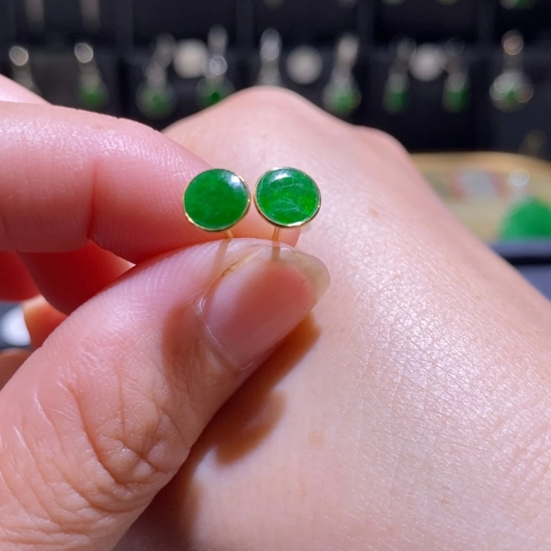 【闪购商品】翡翠耳饰18K金镶嵌耳钉