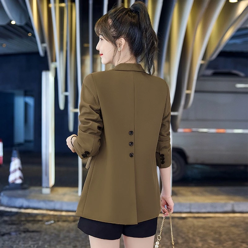 后开叉咖色西装外套女小个子春秋季2025年新款网红设计感西服上衣