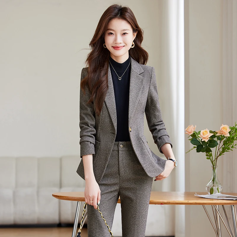 毛呢西装套装女秋冬2024新款正式场合职业面试正装西服外套工作服