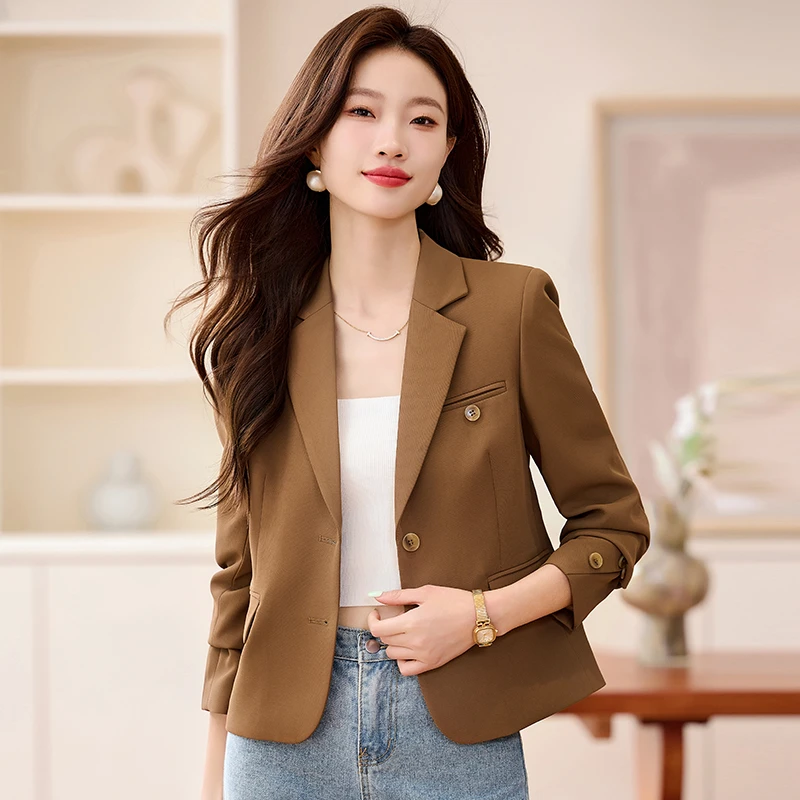 咖色短款西装外套女高级感小个子2025新款春秋休闲显高小西服上衣