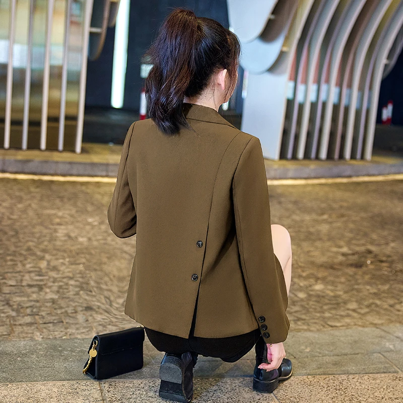 咖色西装外套女短款小个子2025新款春秋季休闲韩版宽松小西服上衣