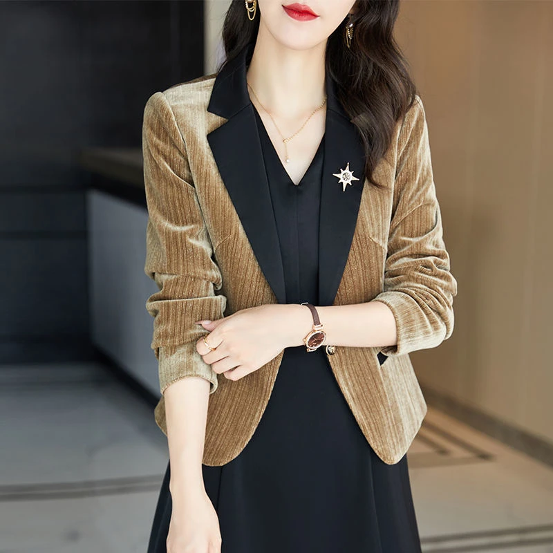 金丝绒西装外套女短款小个子2023春秋新款高级感休闲气质西服上衣