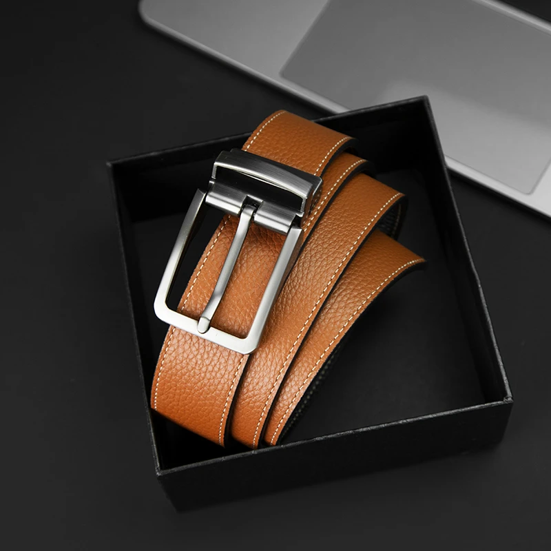 VLLICON双面旋转皮带牛皮男士高档商务休闲合金时尚针扣腰带真皮