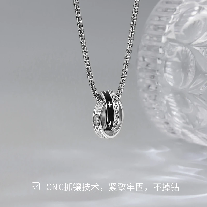 钛钢吊坠 男生项链时尚黑色简约个性通用气质钛钢项链时尚平安扣
