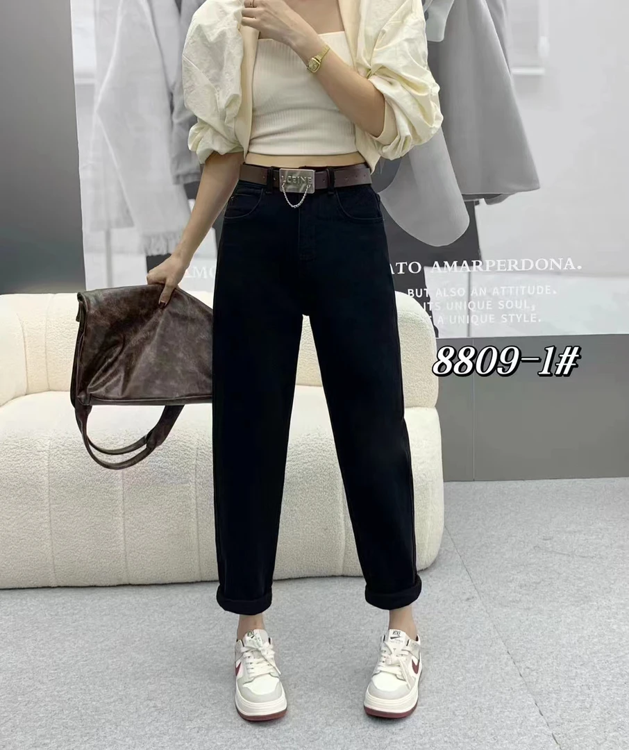 哈伦牛仔裤女新款高腰八分小个子宽松显瘦遮胯老爹裤