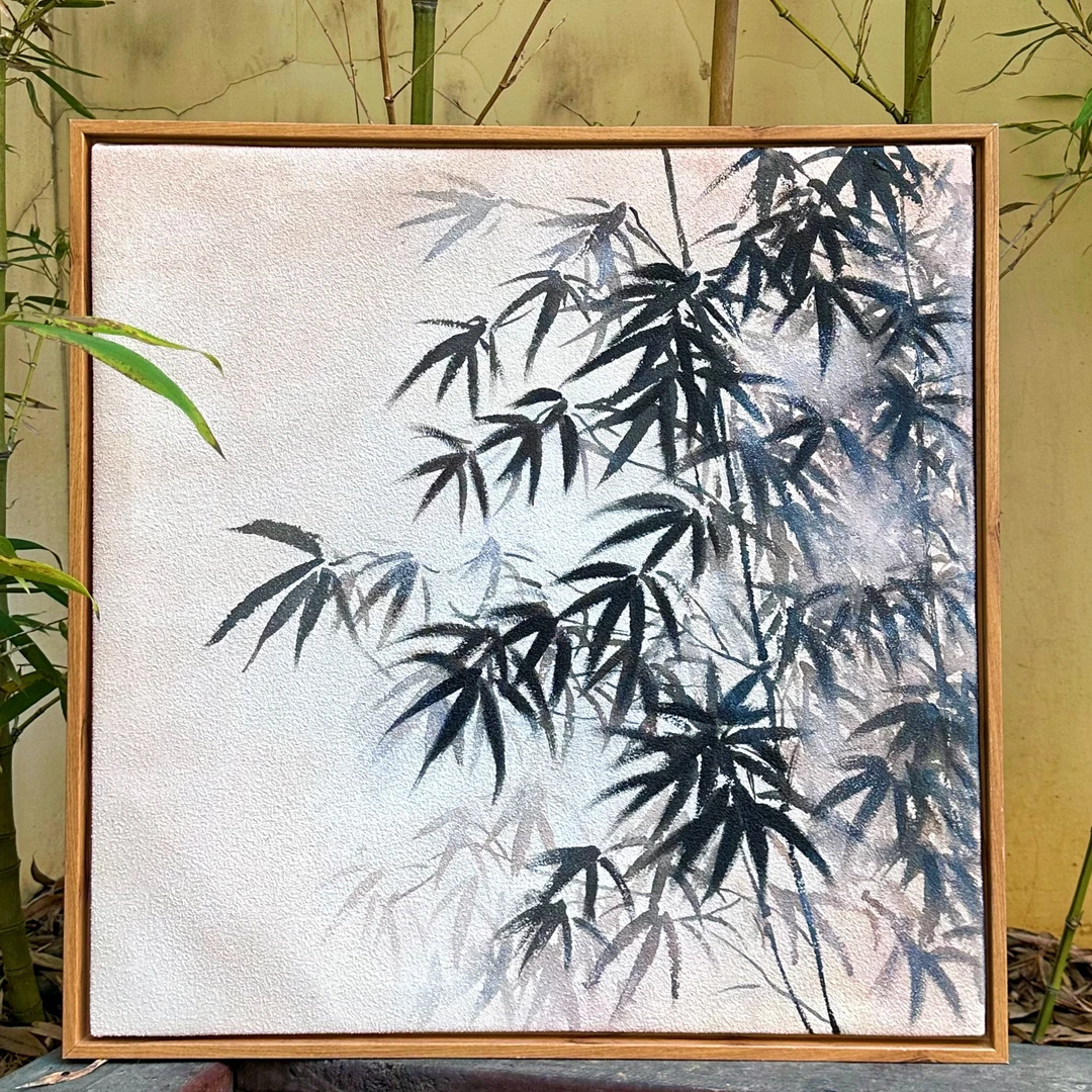 【竹影】竹子中式简约装饰画手绘油画石英砂肌理刹玄关客厅餐厅