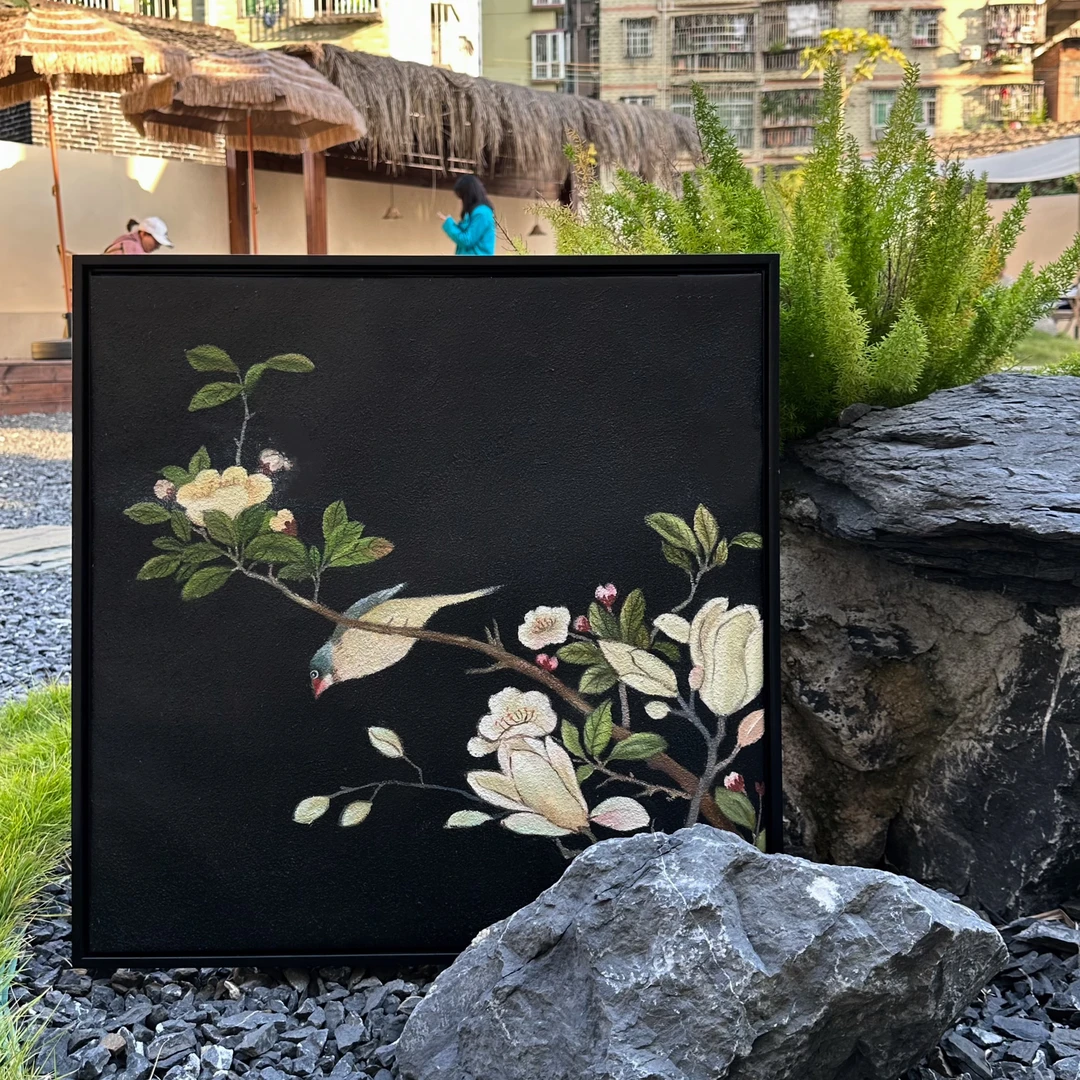 【喜上枝头】中式手绘油画装饰画挂画石英砂肌理简约客厅餐厅玄关