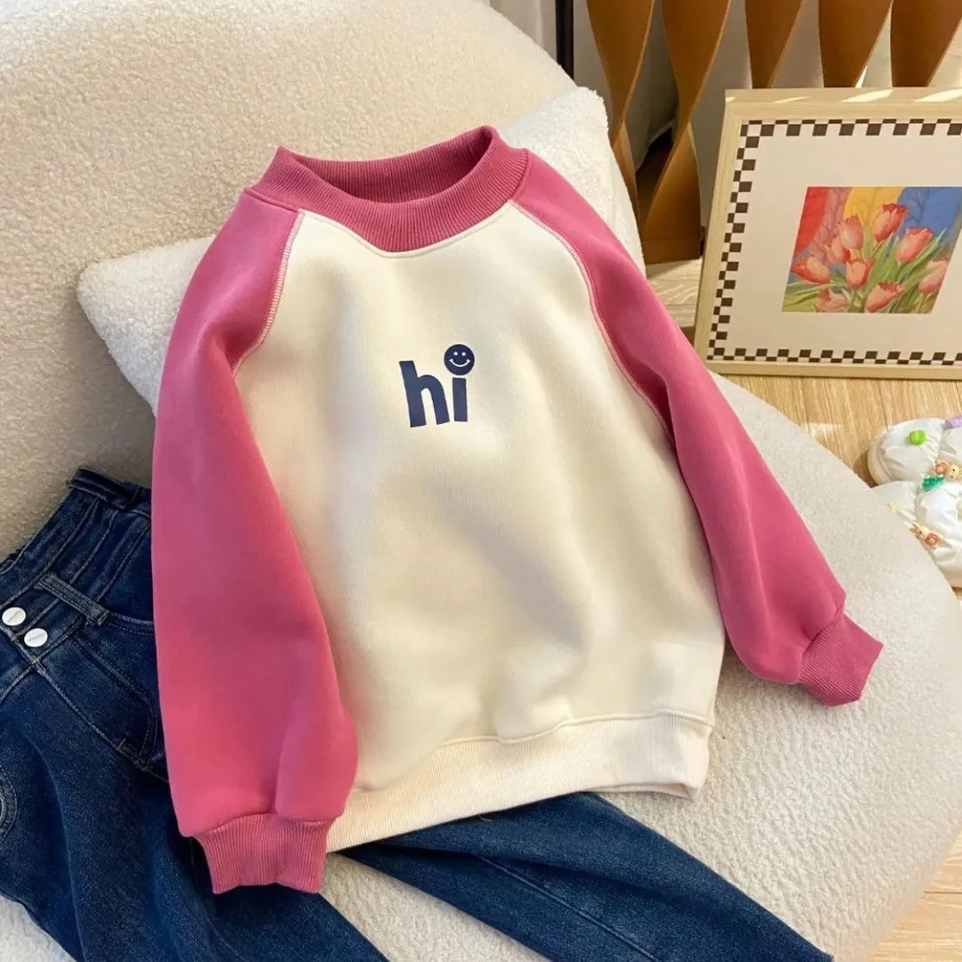 女童加绒卫衣2023冬季新款中大童洋气加厚上衣3-15岁一体绒打底衫