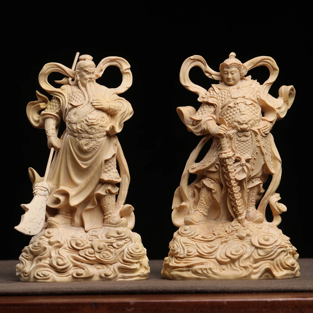 天然小叶黄杨木雕手工精修描金版珈蓝韦陀护法佛像摆件家居装饰品