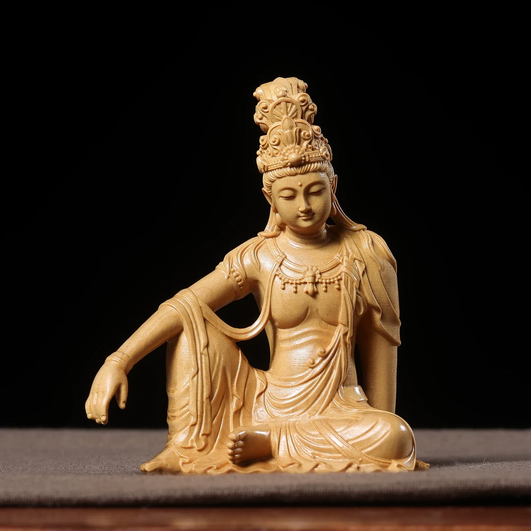 正宗小叶黄杨木精品工艺品摆件新款自在观世音菩萨佛像家居装饰品