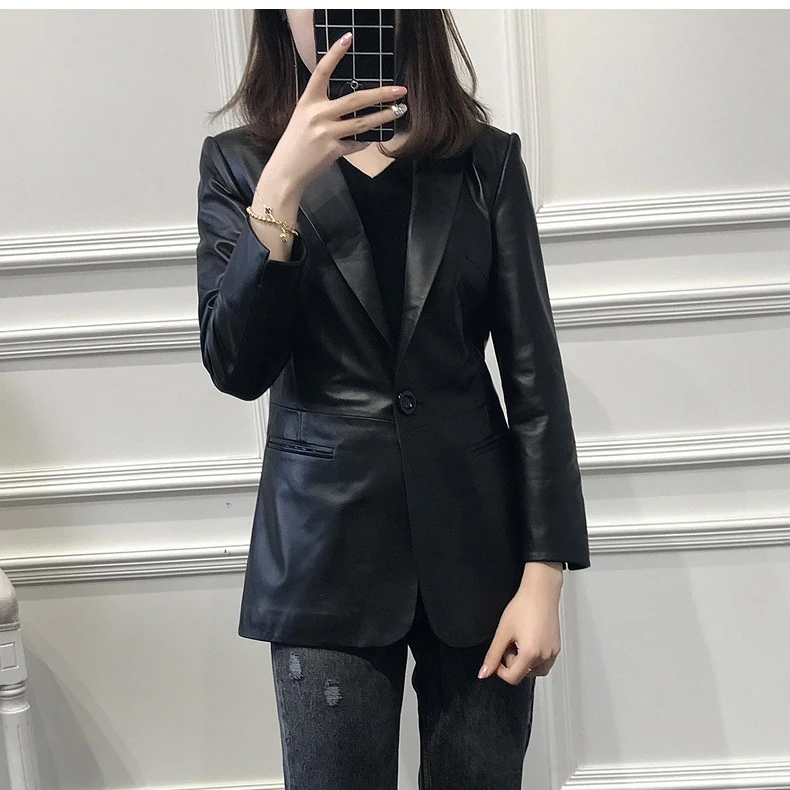 海宁真皮皮衣女时尚西服修身显瘦头层绵羊皮休闲短外套2023年新款