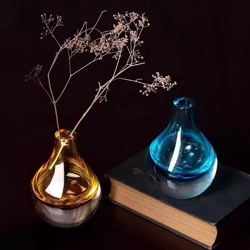 水滴形水晶琉璃玻璃小花瓶卫生间洗手台台面真花仿真花花器香薰瓶