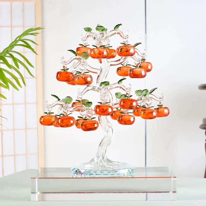 水晶柿子树柿柿如意摆件客厅酒柜玄关家居装饰品乔迁新居开业礼物