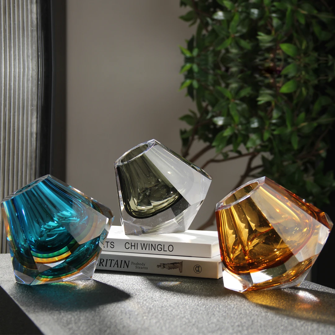 高档水晶琉璃摆件水培仿真花假花花瓶生日乔迁送长辈礼品礼物